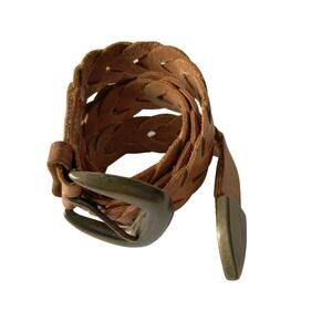 Womens Brown Genuine Leather Belt Braided Belt Size S Z24